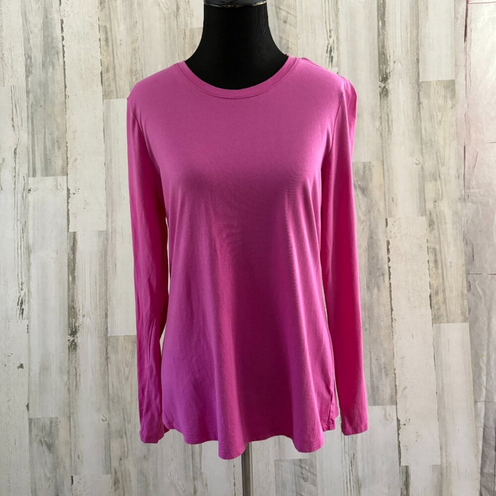 crown & ivy Women's Size Large Long Sleeve Knit Top Bright Pink Cotton/Modal